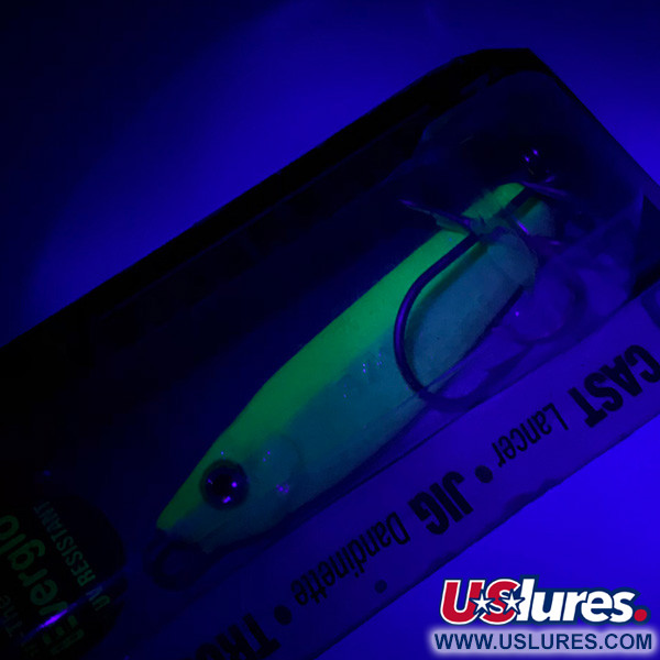   Luhr Jensen Crippled Herring Glow UV, 3/4oz White / Green UV Glow in Dark and UV light fishing spoon #5921