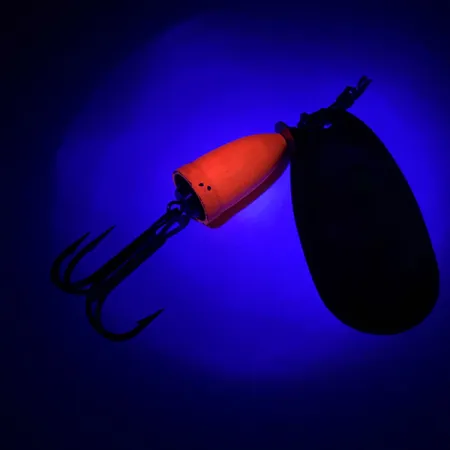 Vintage Blue Fox Super Vibrax 5 UV, 1/2oz Gold / Orange UV Glow in UV light, Fluorescent spinning lure #5931