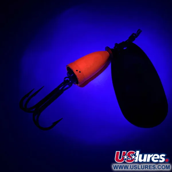 Vintage Blue Fox Super Vibrax 5 UV, 1/2oz Gold / Orange UV Glow in UV light, Fluorescent spinning lure #5931