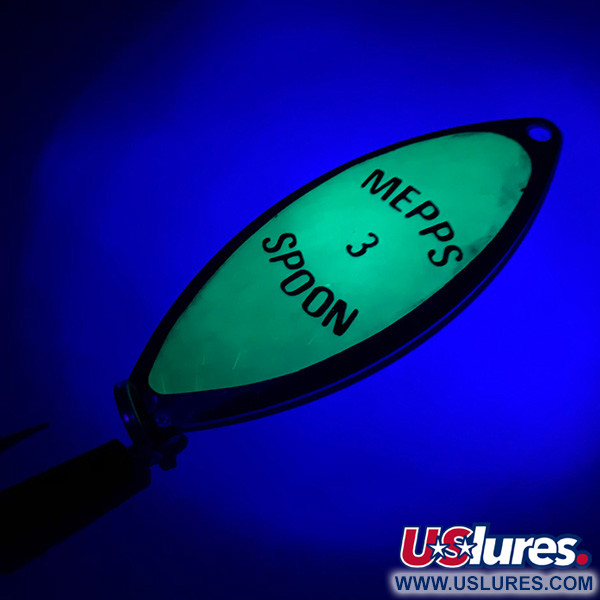 Vintage   Mepps Spoon 3, 1/2oz Nickel / Green UV Glow in UV light, Fluorescent fishing spoon #5936