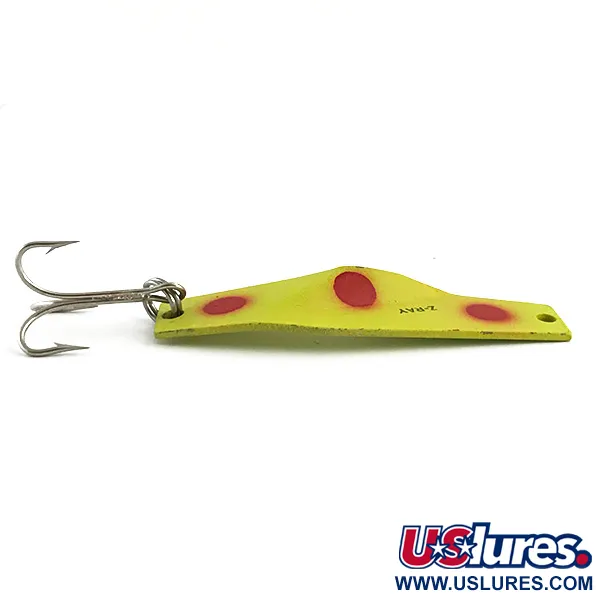 Vintage  Z-RAY Lures Z-Ray Model 125, 2/5oz Yellow / Red Glow fishing spoon #5939