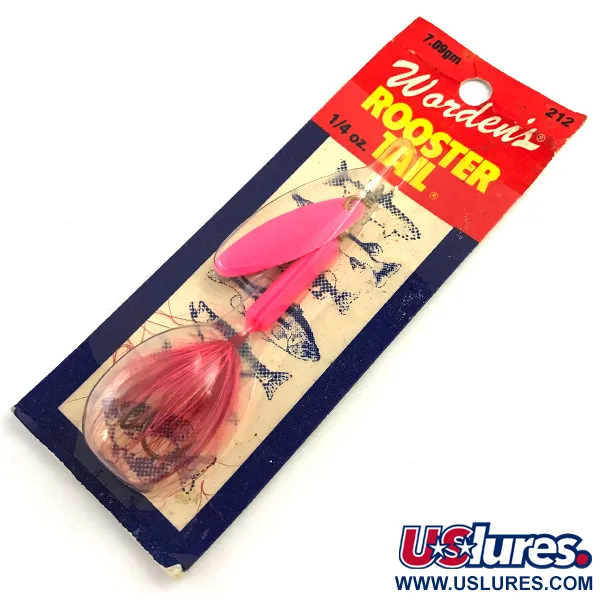  Yakima Bait Worden’s Original Rooster Tail UV, 1/4oz Bright Pink UV Glow in UV light, Fluorescent spinning lure #5948