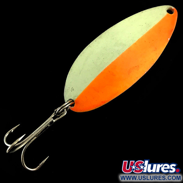 Vintage  Seneca Little Cleo (Hula Girl) Glow, 1/2oz White / Orange / Nickel fishing spoon #5978