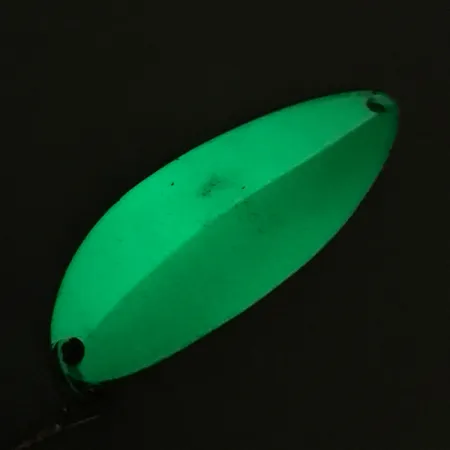 Vintage Seneca Little Cleo (Hula Girl) Glow, 1/2oz White / Green / Nickel fishing spoon #5981