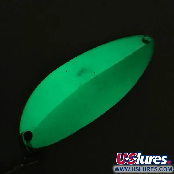 Vintage Seneca Little Cleo (Hula Girl) Glow, 1/2oz White / Green / Nickel fishing spoon #5981