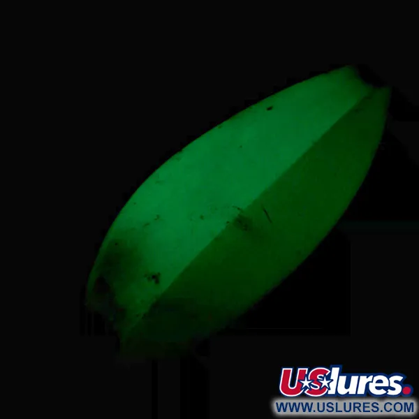 Vintage Seneca Little Cleo (Hula Girl) Glow, 3/4oz White / Green / Nickel Glow in Dark fishing spoon #5999