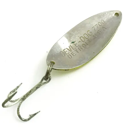 Vintage Eppinger Dardevle Devle Dog 7700 UV, 1/2oz Yellow / Red / Nickel fishing spoon #6075