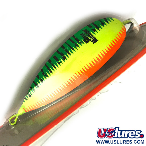   Weedless Johnson Silver Minnow, 3/4oz Orange / Green / Yellow / Nickel / UV Glow in UV light, Fluorescent fishing spoon #6192