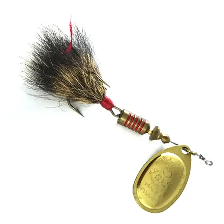 Vintage Mepps Aglia 3 Dressed - squirrel tail, 1/4oz Gold spinning lure #6227