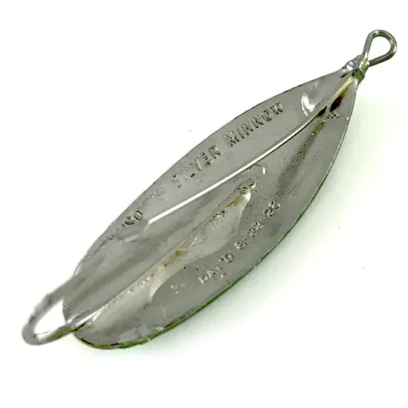 Vintage Weedless Johnson Silver Minnow, 3/16oz Orange / Green / Nickel fishing spoon #6238
