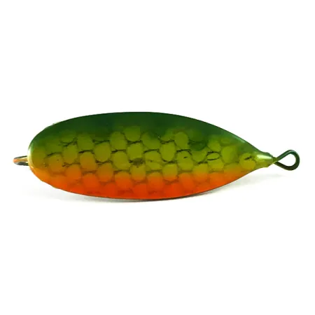 Vintage Weedless Johnson Silver Minnow, 3/16oz Orange / Green / Nickel fishing spoon #6238