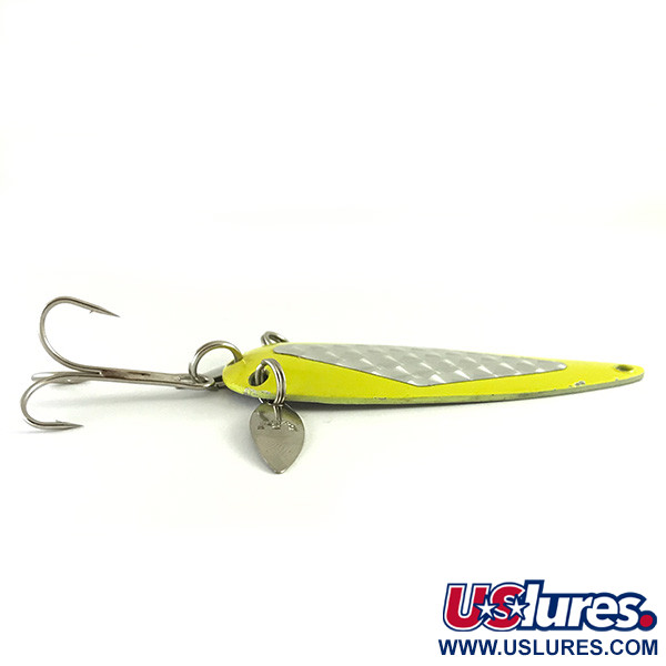 Vintage  Marathon Bait Company Marathon (with sonic blades), 3/5oz Yellow / Nickel UV Glow in UV light, Fluorescent fishing spoon #6260