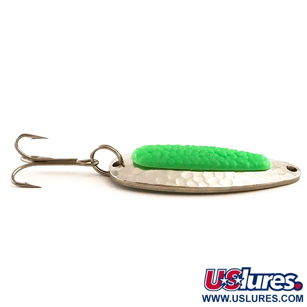 Vintage Blue Fox Pixee UV, 1/2oz Hammered Nickel / Green fishing spoon #6268