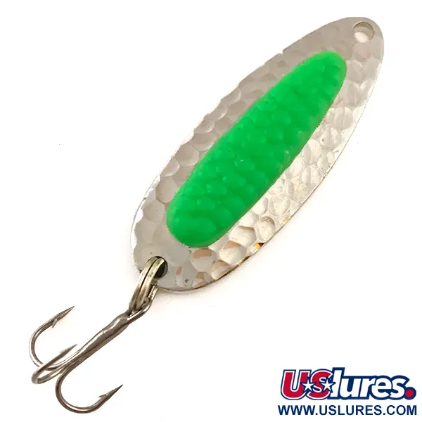 Vintage   Blue Fox Pixee UV , 1/4oz Hammered Nickel / Green fishing spoon #6271