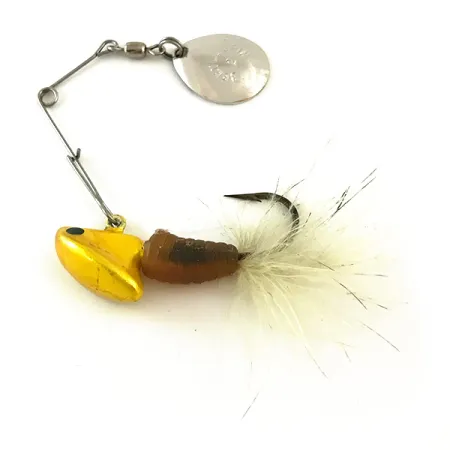 Vintage Johnson Beetle Spin, 2/5oz Nickel / Yellow / White spinning lure #6292