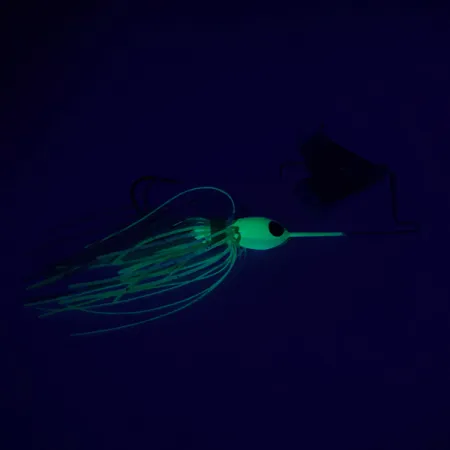 Vintage Bass Pro Shops Strike King Mini Pro-Buzz, 1/3oz Nickel / Fluorescent Green spinning lure #6302