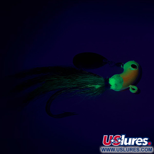 Vintage  Unknown Bucktail Jig with sonic blade, 1oz Yellow / Green / UV Glow in UV light, Fluorescent fishing #6326