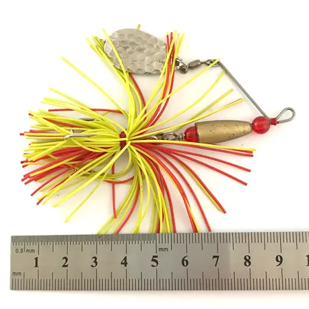 Vintage Unknown Spinner Bait, 2/5oz Brass / Hammered Nickel / Yellow UV Glow in UV light, Fluorescent fishing #6327