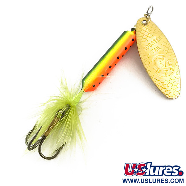  Yakima Bait Worden’s Original Rooster Tail UV, 2/5oz Fire Tiger spinning lure #6989