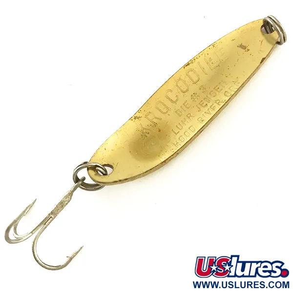 Vintage  Luhr Jensen Krocodile Die #3 UV, 1/3oz Hammered Brass / Orange fishing spoon #6349