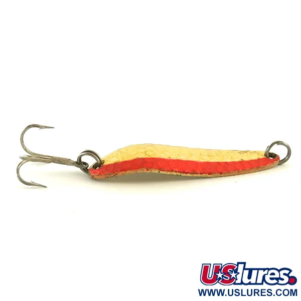 Vintage  Luhr Jensen Krocodile Die #3 UV, 1/3oz Hammered Brass / Orange fishing spoon #6349