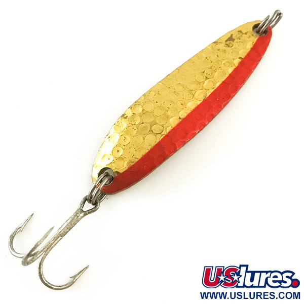 Vintage  Luhr Jensen Krocodile Die #3 UV, 1/3oz Hammered Brass / Orange fishing spoon #6349