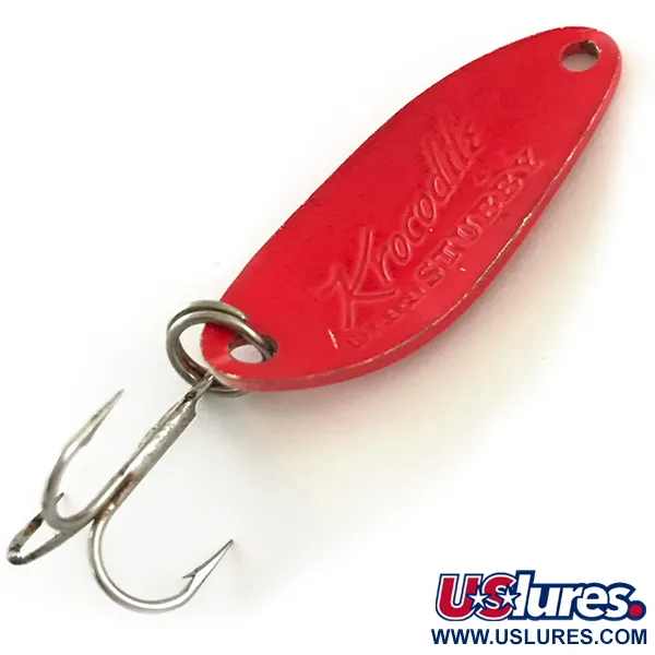 Vintage Luhr Jensen Krocodile Stubby UV, 1/4oz Red UV Glow in UV light, Fluorescent fishing spoon #6350