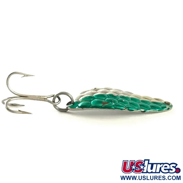 Vintage   Acme Little Cleo, 1/4oz Hammered Nickel / Green fishing spoon #6354