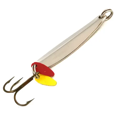 Vintage Bay de Noc Swedish pimple, 1/4oz Nickel / Green / Red / Yellow fishing spoon #6359