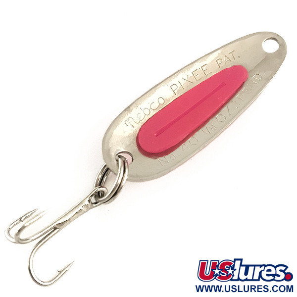 Vintage   Nebco Pixee UV, 3/16oz Hammered Nickel / Pink fishing spoon #6369