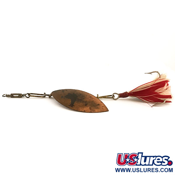Vintage G.M. Skinner Willow leaf spoon, 1oz Copper / Red spinning lure #6370