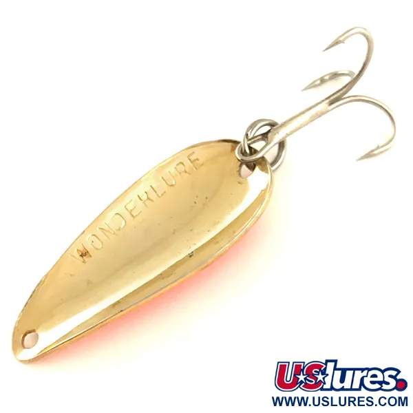 Vintage  Wonder Fishing Wonderlure, 1/4oz Hammered Gold / Orange fishing spoon #6397