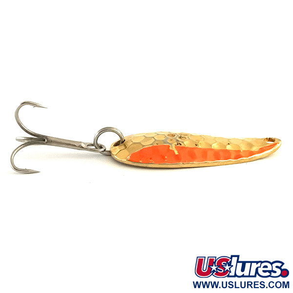 Vintage  Wonder Fishing Wonderlure, 1/4oz Hammered Gold / Orange fishing spoon #6397
