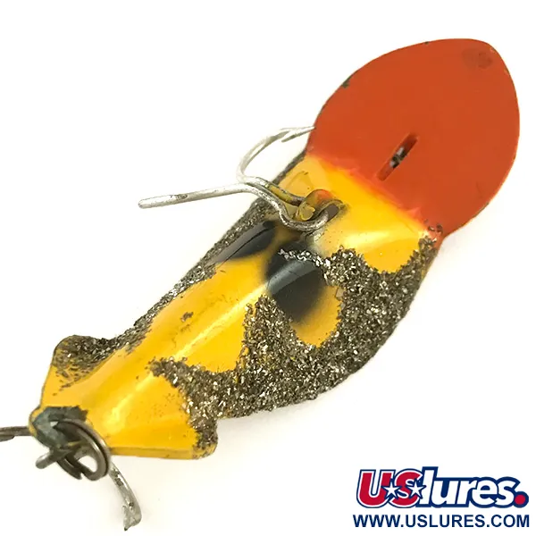 Vintage Buck Perry Spoonplug, 1/4oz Yellow / Red / Glitter Silver fishing spoon #6400