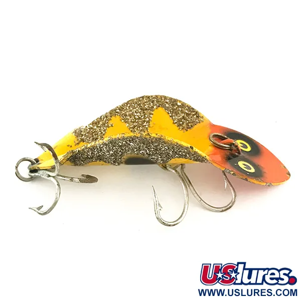 Vintage Buck Perry Spoonplug, 1/4oz Yellow / Red / Glitter Silver fishing spoon #6400