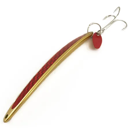 Vintage Bay de Noc Swedish pimple, 1 1/3oz Gold / Red fishing spoon #6402