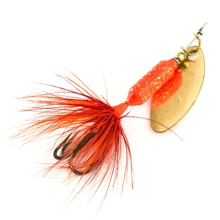 Yakima Bait Worden’s Original Rooster Tail UV, 1/16oz Gold / Orange UV Glow in UV light, Fluorescent spinning lure #6407