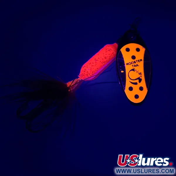  Yakima Bait Worden’s Original Rooster Tail UV, 1/16oz Gold / Orange UV Glow in UV light, Fluorescent spinning lure #6407