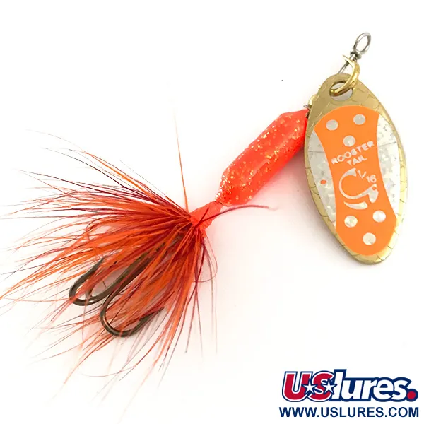  Yakima Bait Worden’s Original Rooster Tail UV, 1/16oz Gold / Orange UV Glow in UV light, Fluorescent spinning lure #6407