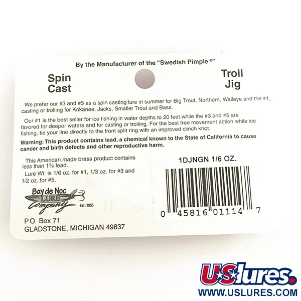 Bay de Noc Do-Jigger, 3/16oz Nickel / Green fishing spoon #6422