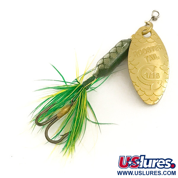  Yakima Bait Worden’s Original Rooster Tail, 1/16oz Gold / Green spinning lure #6429