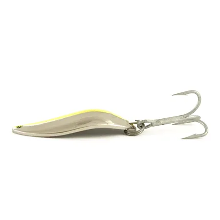 Vintage Luhr Jensen Krocodile Stubby UV, 1/2oz Nickel / Yellow UV Glow in UV light, Fluorescent fishing spoon #6437