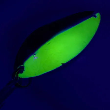 Vintage Luhr Jensen Krocodile Stubby UV, 1/2oz Nickel / Yellow UV Glow in UV light, Fluorescent fishing spoon #6437