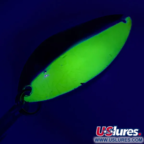 Vintage  Luhr Jensen Krocodile Stubby UV, 1/2oz Nickel / Yellow UV Glow in UV light, Fluorescent fishing spoon #6437