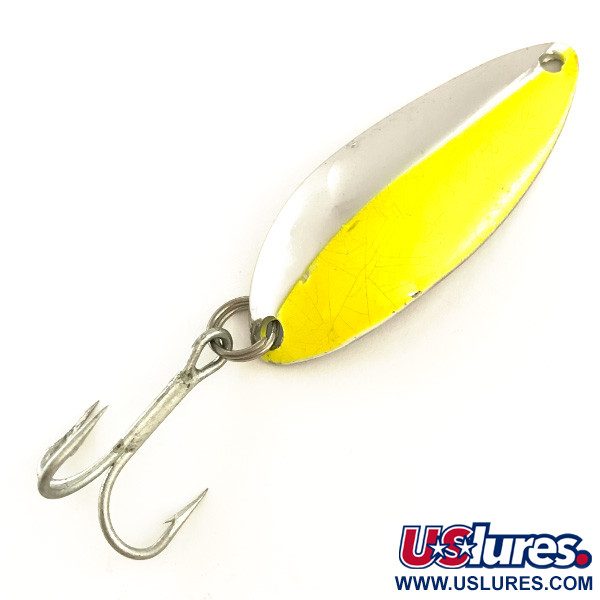 Vintage  Luhr Jensen Krocodile Stubby UV, 1/2oz Nickel / Yellow UV Glow in UV light, Fluorescent fishing spoon #6437