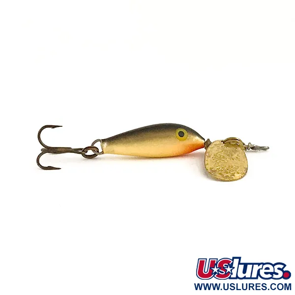 Vintage Blue Fox Vibrax Minnow Spin 1, 1/8oz Gold spinning lure #6446