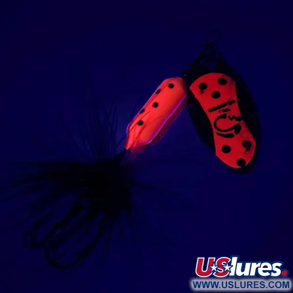Vintage  Yakima Bait Worden’s Original Rooster Tail, 1/16oz Gold / Red / Black UV Glow in UV light, Fluorescent spinning lure #6449