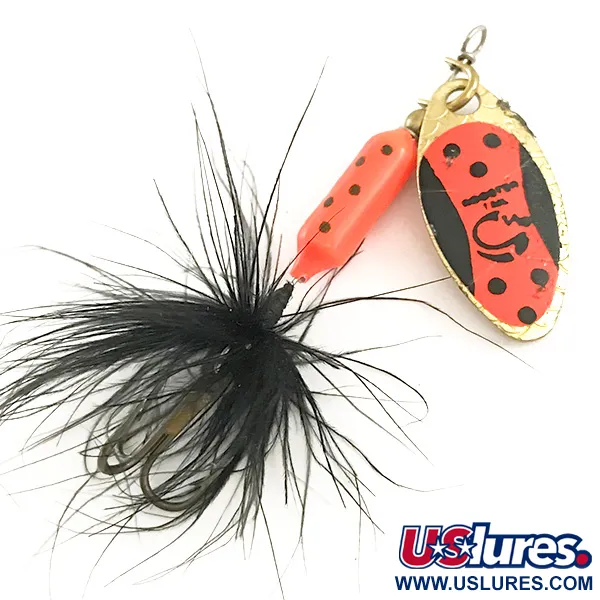 Vintage  Yakima Bait Worden’s Original Rooster Tail, 1/16oz Gold / Red / Black UV Glow in UV light, Fluorescent spinning lure #6449
