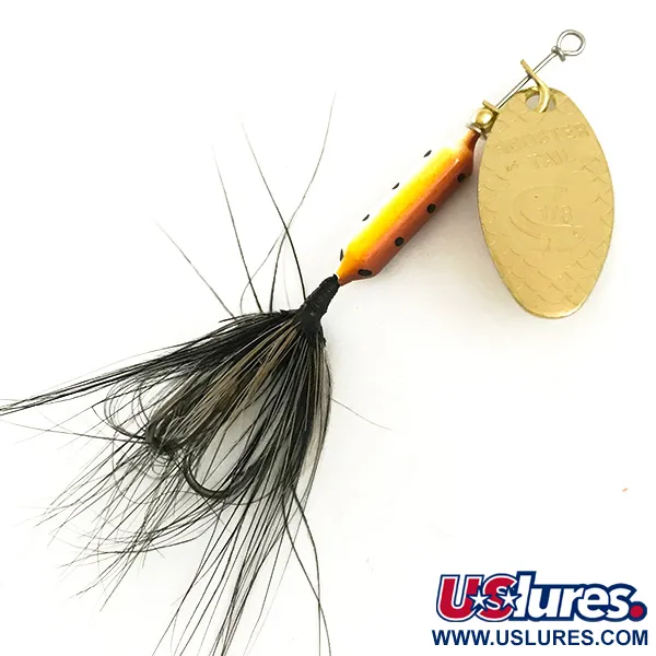 Vintage  Yakima Bait Worden’s Original Rooster Tail, 1/8oz Gold / Brown Trout spinning lure #6454