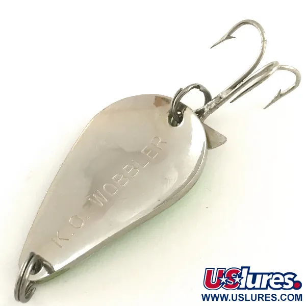 Vintage Acme K.O. Wobbler UV, 1/2oz Nickel / Green fishing spoon #6465